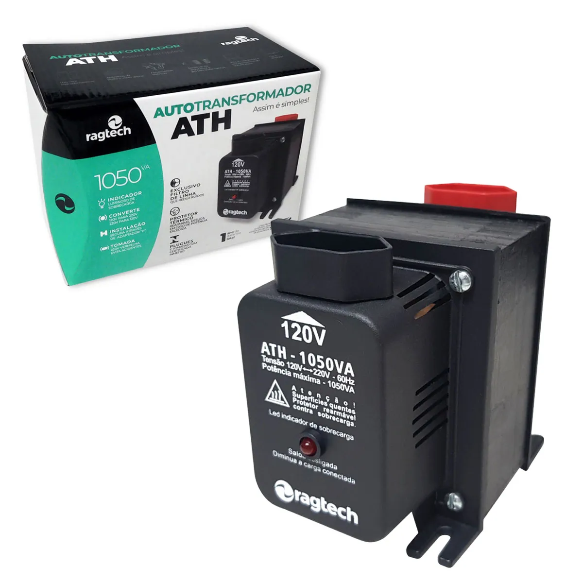 Auto Transformador Ragtech ATH 1050 1050VA/525W Máximo, Ent. 120V/220V, Saída 120V/220V